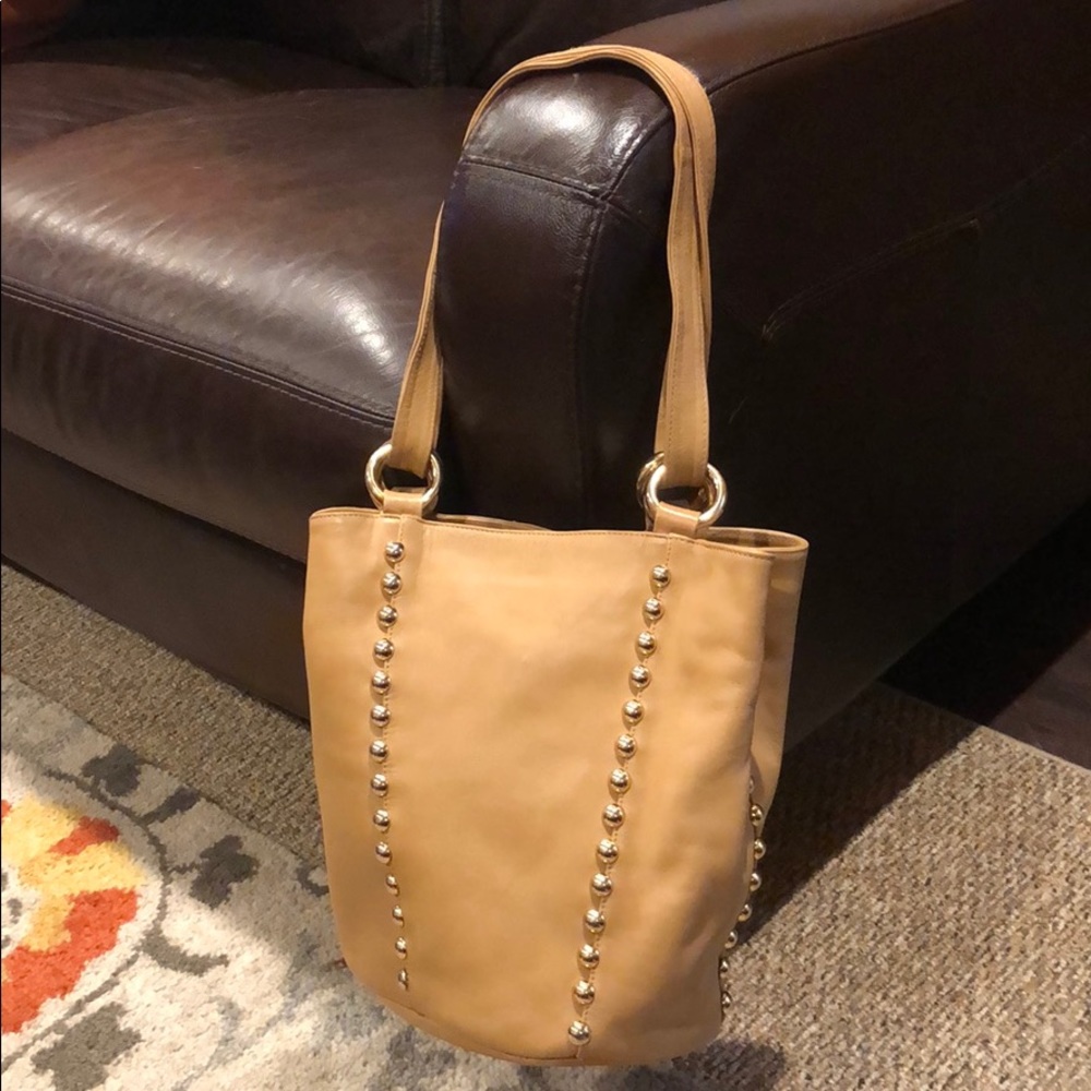 Harrods caramel leather bucket bag